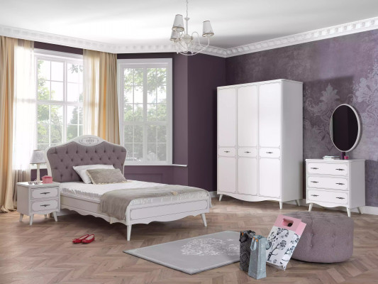 Chesterfield Bed 100 cm Bed Frame Fabric Luxury Gray Youth Bed Wood