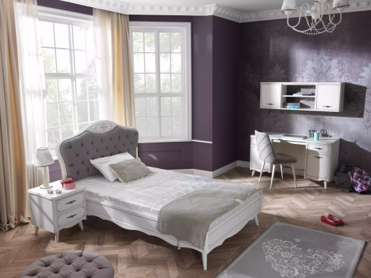 Chesterfield Bed 100 cm Bed Frame Fabric Luxury Gray Youth Bed Wood