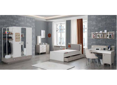 Youth Room Bed Chest of drawers Wardrobe Desk Wood Furniture Design 4-piece set