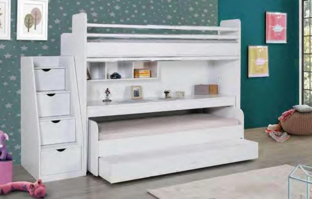 Children Bunk bed 3 Beds Loft bed Wood Youth Room Furniture Double bunk bed