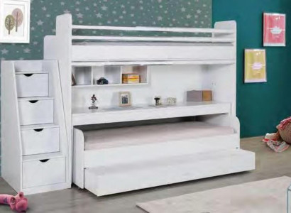 Children Bunk bed 3 Beds Loft bed Wood Youth Room Furniture Double bunk bed