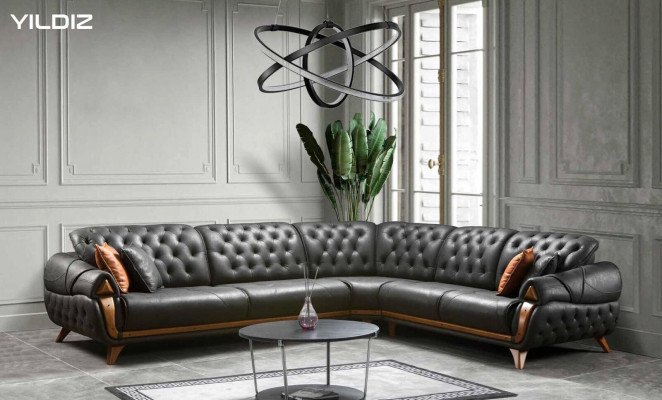 Living room Leather Black Sofa Sofas L-shape Seat Color Corner sofa Couch