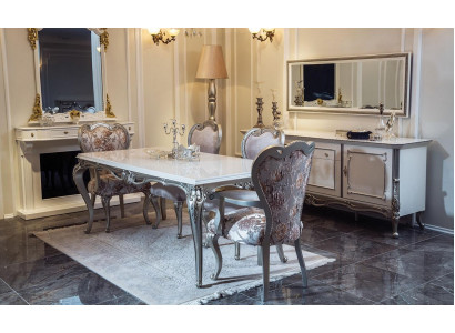 Dining room set 7 pieces. Dining table 4x Chairs Chest of drawers Mirror Group Suite White new