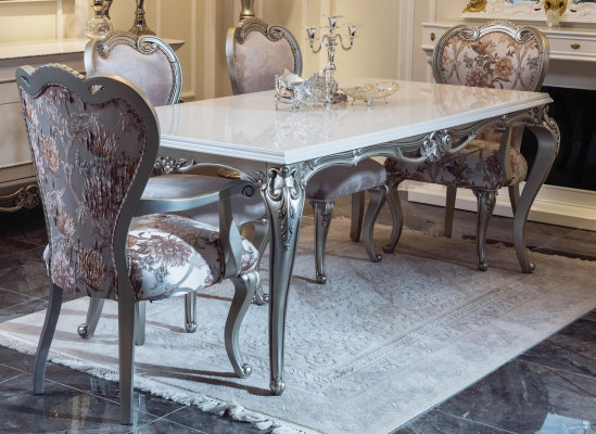 Dining room set 7 pieces. Dining table 4x Chairs Chest of drawers Mirror Group Suite White new