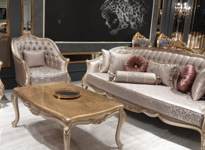 Classic Chesterfield Suite 311 Seat with Coffee table Velvet Gold Wood