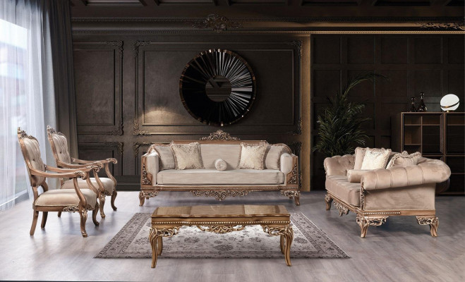 Baroque Living room Furniture Set Couch Sofa Upholstery Suite Table 5pcs.