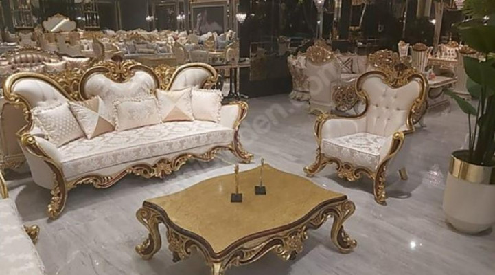 Upholstery Suite Chesterfield 3+1 Seat + Coffee table Wood Baroque Rococo