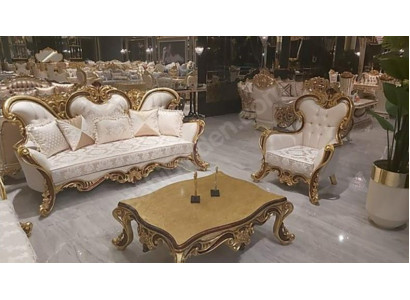 Upholstery Suite Chesterfield 3+1 Seat + Coffee table Wood Baroque Rococo