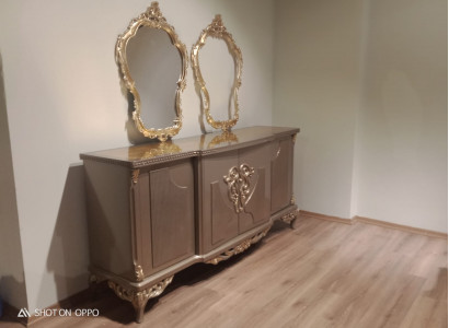 Sideboard with Mirror Taupe Brown Wood Wardrobe Sideboard Sideboard 2-piece