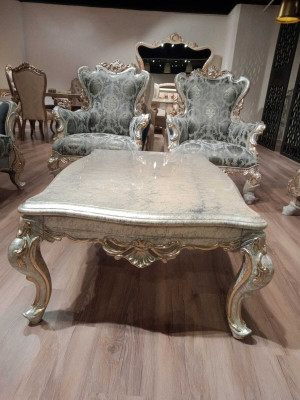 Sofa Couch Furniture Set Suite 3+1+1 Coffee table Silver Baroque Rococo