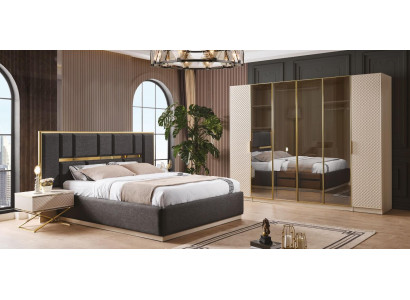 Luxurious 4-piece bedroom set bed 2x bedside tables and wardrobe