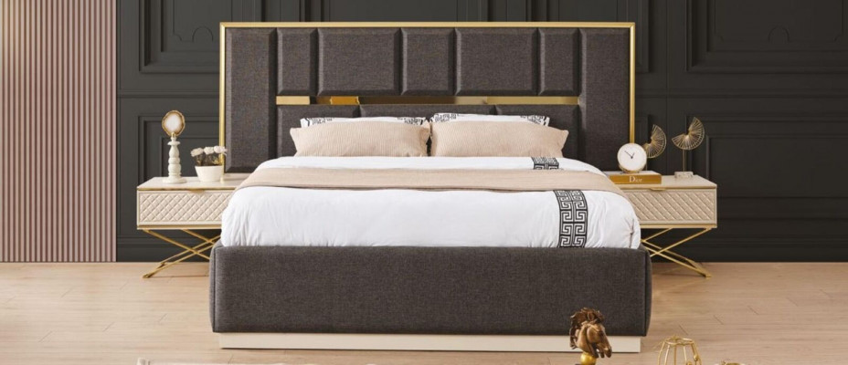 Luxurious 4-piece bedroom set bed 2x bedside tables and wardrobe