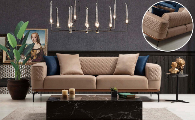 Luxury Sofa Design Three Seater Modern Couch Taupe Couches Furniture Upholstery Loft new