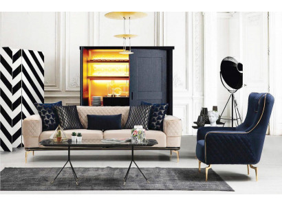Suite Sofa set Sofa Sofas 3+1 Seater Armchair Fabric Wood Modern Polyester
