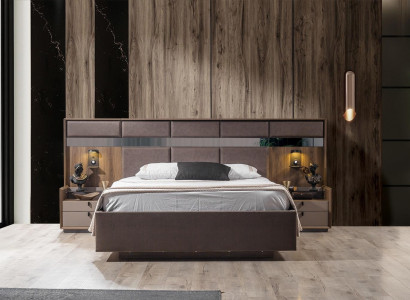 Luxurious Bedroom Set Brown Double bed 2x Bedside tables 3pcs new