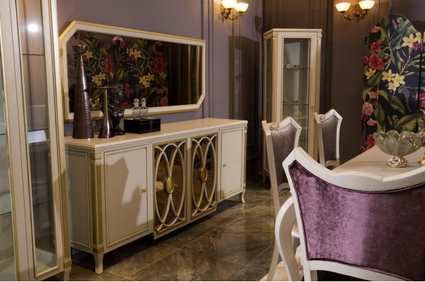 Design Dining room Set 8pcs Dining table Chair Chest of drawers Display case Stool Wood