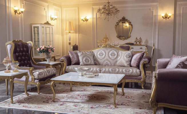 Luxury Sofa set Coffee table Sofas Armchair Fabric Couch Set 4pcs. velvet