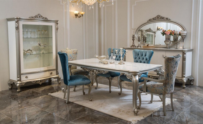 Dining room Set Suite Display case Table 6x Chair Chest of drawers Mirror Art déco 10pcs