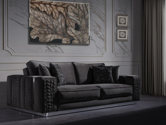 Black Couch Upholstery Furniture 3+1 Seat Classic Sofa set Baroque