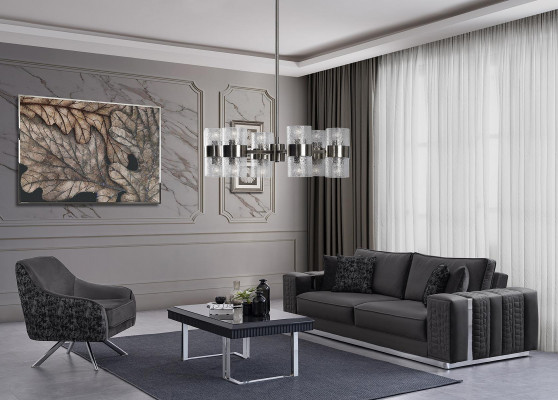 Black Couch Upholstery Furniture 3+1 Seat Classic Sofa set Baroque