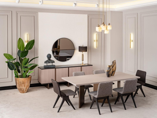 Dining room Dining set Dining room furniture Dining table Dining corner 9 pieces Wood Beige