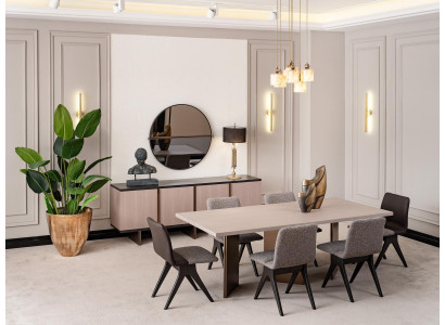 Dining room Dining set Dining room furniture Dining table Dining corner 9 pieces Wood Beige