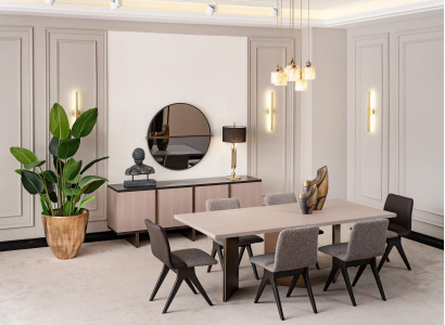Dining room Dining set Dining room furniture Dining table Dining corner 9 pieces Wood Beige
