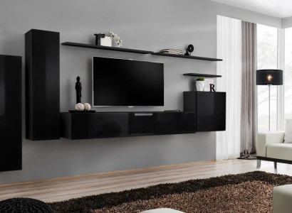 Complete e Set 7-piece Black Wall unit TV stand Living room designer wall cabinet