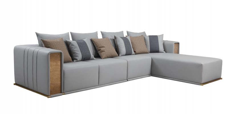 Corner sofa Leather L-shape Living landscape Couch Corner suite Upholstery new Gray Furniture