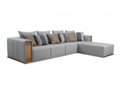 Corner sofa Leather L-shape Living landscape Couch Corner suite Upholstery new Gray Furniture