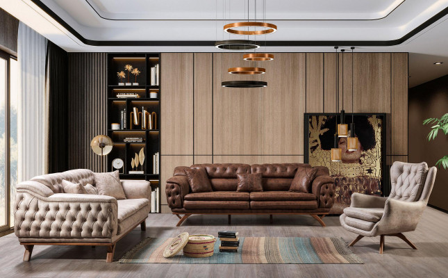 Sofa set 3+3+1 Seater Furniture Set Design Sofas Imitation leather Chesterfield