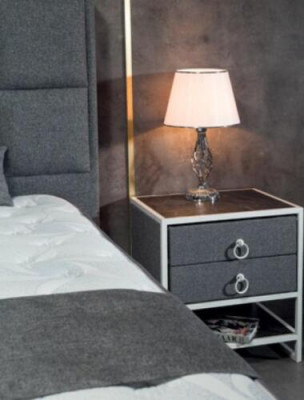 Bedroom Set Gray Bed Design Modern Luxury 2x Bedside tables 3 pcs