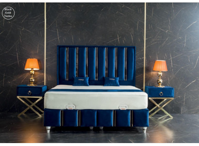 SaphirBlue's designer bed with bedside tables on gold-plated steel legs