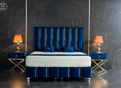 SaphirBlue's designer bed with bedside tables on gold-plated steel legs