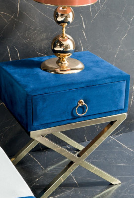 SaphirBlue's designer bed with bedside tables on gold-plated steel legs