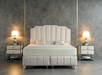 Bedroom Set Beige Metal Bed Luxury 2x Bedside tables Elegant 3-piece