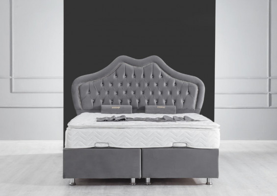Bed Gray Double bed Boxspring Beds Style Fabric Chesterfield 160x200
