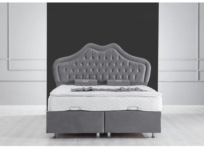 Bed Gray Double bed Boxspring Beds Style Fabric Chesterfield 160x200