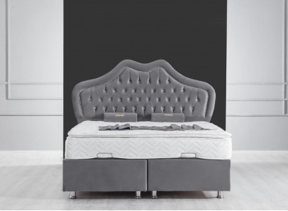 Bed Gray Double bed Boxspring Beds Style Fabric Chesterfield 160x200