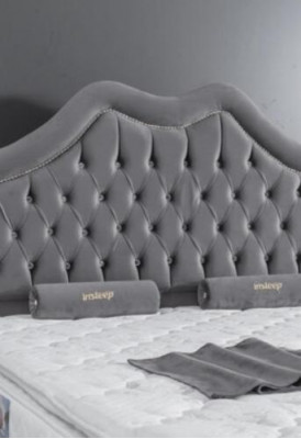 Bed Gray Double bed Boxspring Beds Style Fabric Chesterfield 160x200