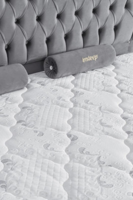 Bed Gray Double bed Boxspring Beds Style Fabric Chesterfield 160x200