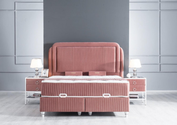 Bedroom Set Pink Metal Bed Style 2x Bedside tables Modern new 3pcs.