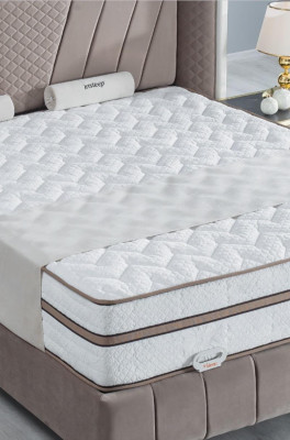 Luxury Bedroom Set Beige Bed 2x Bedside table Beds Furniture Led 3pcs