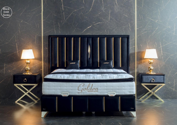 Luxury Bedroom Velvet Metal Bed Double bed 2x Bedside table Beds Furniture 3pcs.