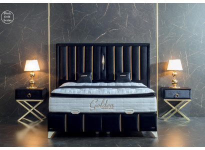 Luxury Bedroom Velvet Metal Bed Double bed 2x Bedside table Beds Furniture 3pcs.