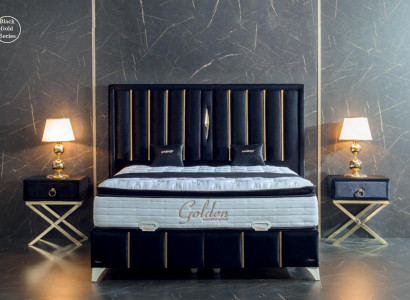 Luxury Bedroom Velvet Metal Bed Double bed 2x Bedside table Beds Furniture 3pcs.