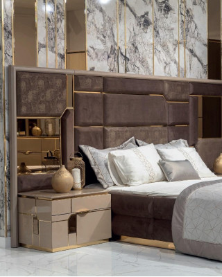 Luxury Bedroom Bed Bedside table Wardrobe Chest of drawers Set 5pcs