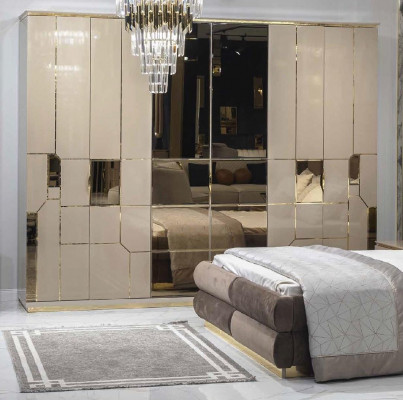 Luxury Bedroom Bed Bedside table Wardrobe Chest of drawers Set 5pcs