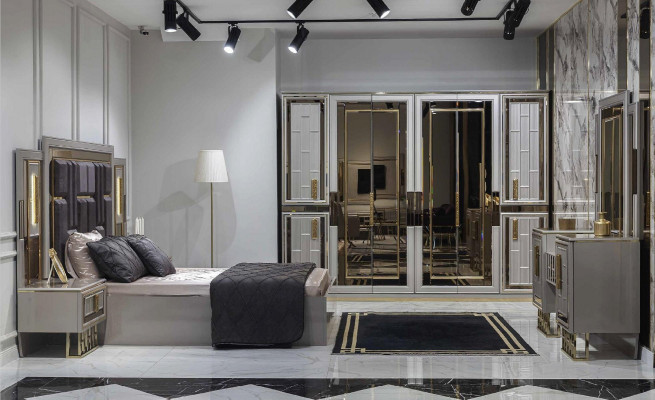 Bedroom Bed Bedside table Wardrobe Chest of drawers Wood Set 5pcs.