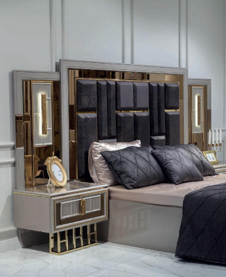 Bedroom Bed Bedside table Wardrobe Chest of drawers Wood Set 5pcs.